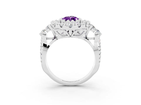 White gold Pear Cut Amethyst Halo Ring with Pavé Band and Four-Prong Setting_15