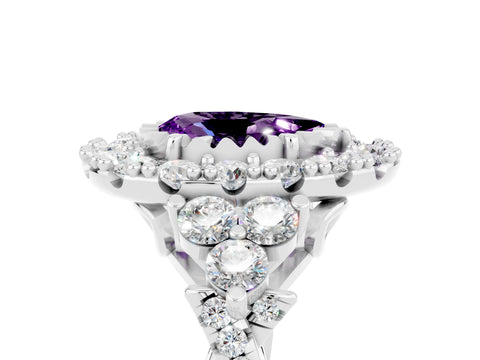 White gold Pear Cut Amethyst Halo Ring with Pavé Band and Four-Prong Setting_17