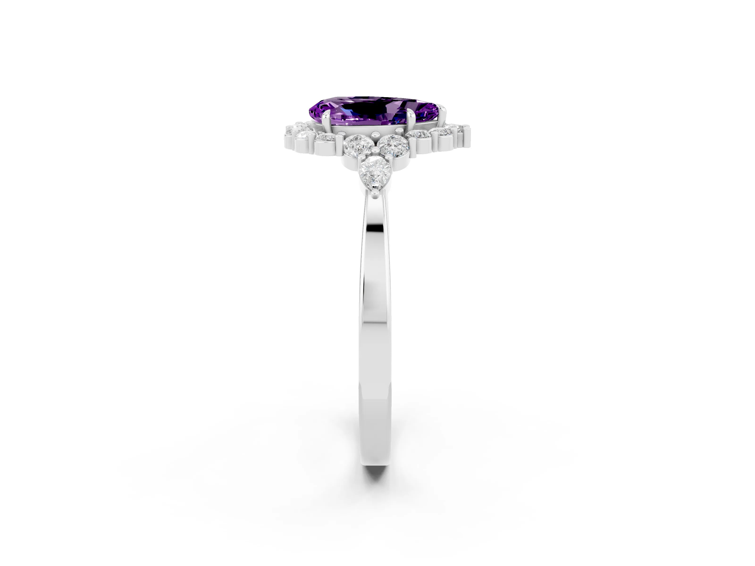 White gold Pear Cut Amethyst Halo Ring with Pear Side Stones and Prong Setting_38