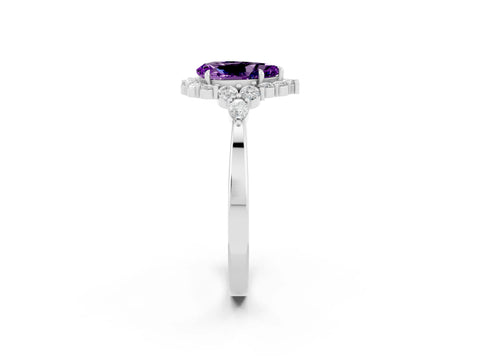 White gold Pear Cut Amethyst Halo Ring with Pear Side Stones and Prong Setting_38
