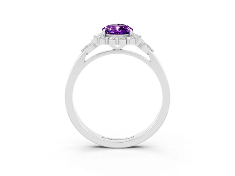 White gold Pear Cut Amethyst Halo Ring with Pear Side Stones and Prong Setting_39
