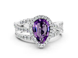 White gold Pear Cut Amethyst Halo Ring with Round Split Shank and Prong Setting_60