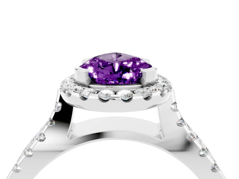 White gold Pear Cut Amethyst Halo Ring with Split Shank Pavé Band and Prong Setting_4