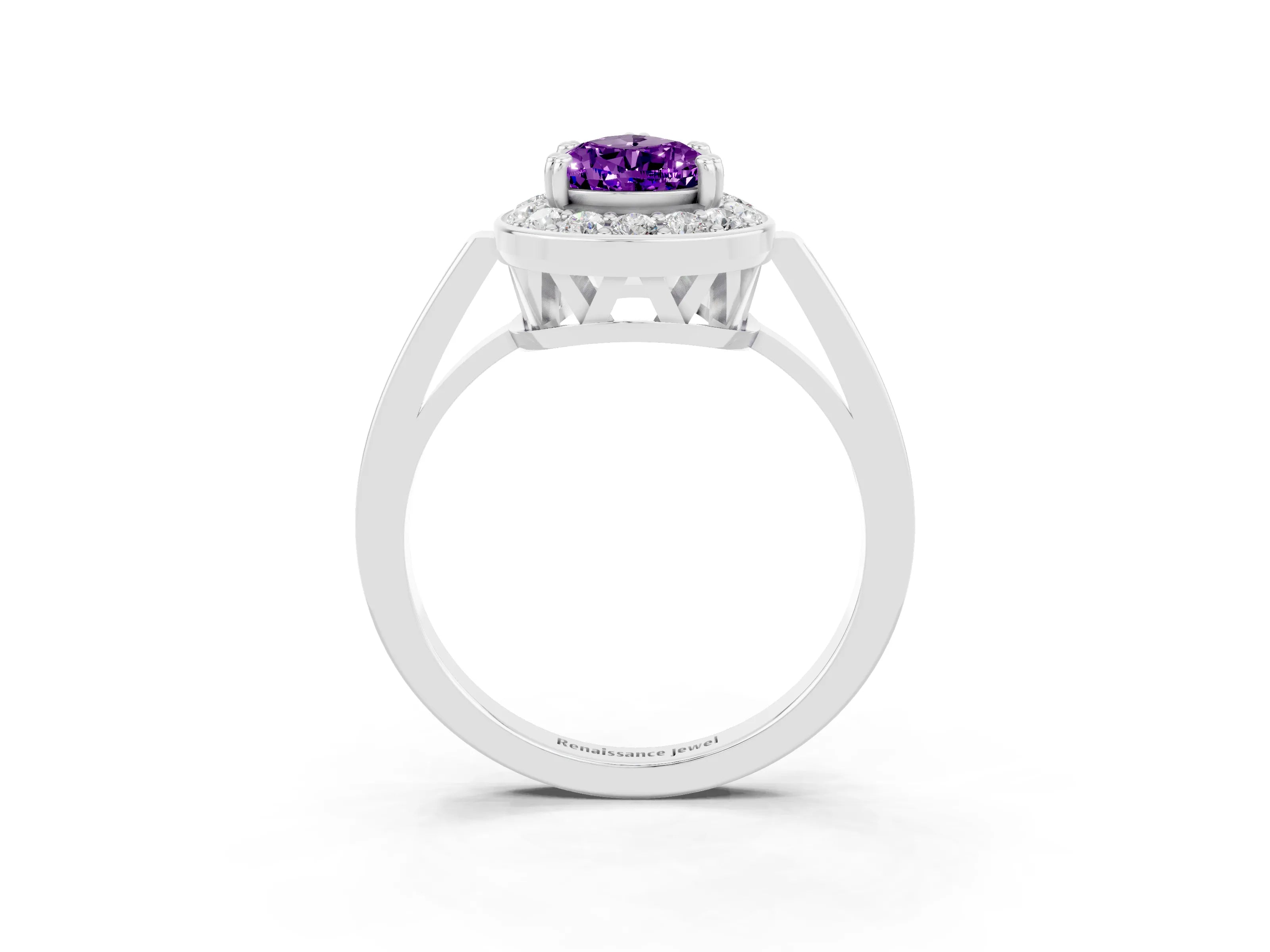 White gold Pear Cut Amethyst Halo Ring with Split Shank and Four-Prong Setting_3