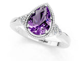White gold Pear Cut Amethyst Halo Ring with Tapered Band and Four-Prong Setting_1