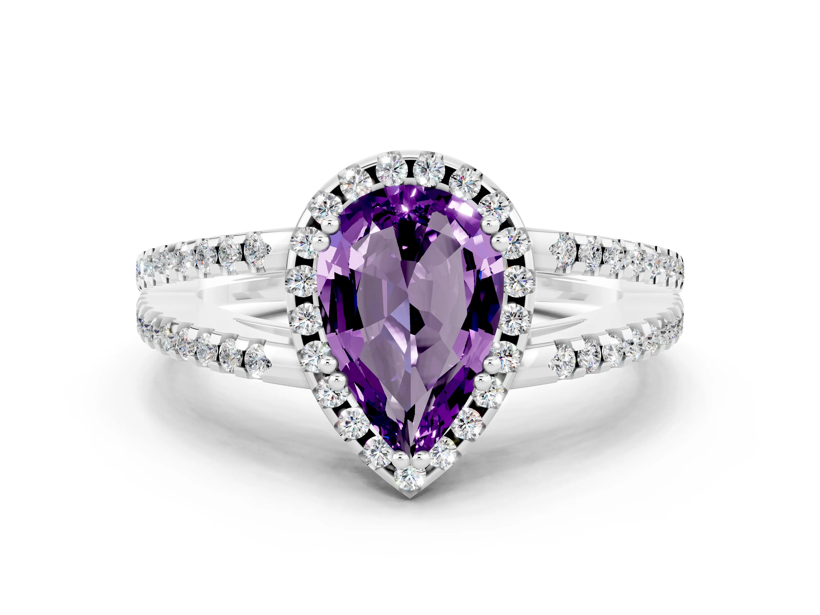 White gold Pear Cut Amethyst Halo Split Shank Engagement Ring_12