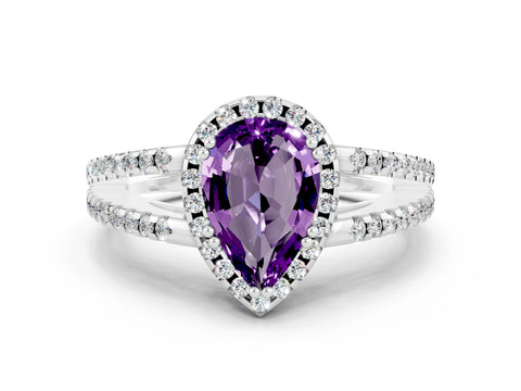 White gold Pear Cut Amethyst Halo Split Shank Engagement Ring_12