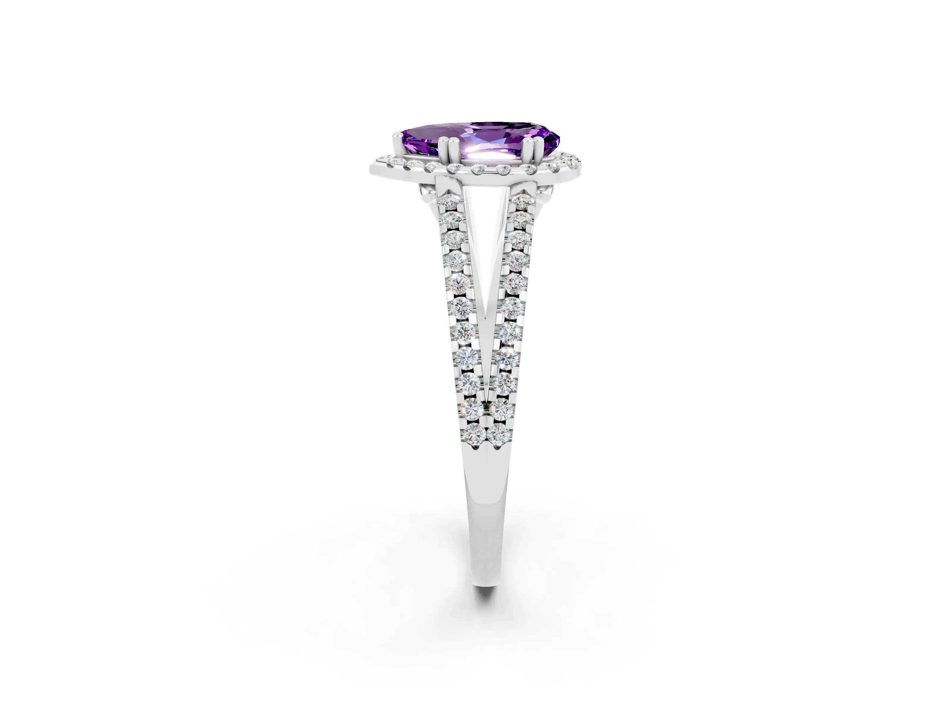 White gold Pear Cut Amethyst Halo Split Shank Engagement Ring_14