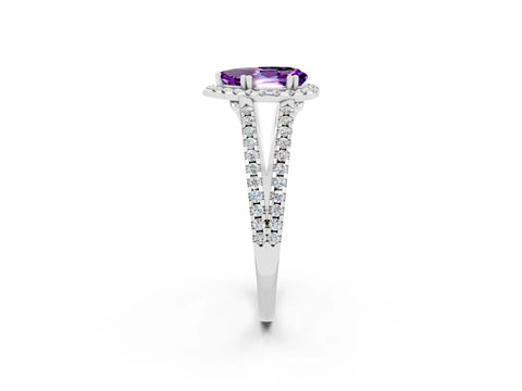 White gold Pear Cut Amethyst Halo Split Shank Engagement Ring_14