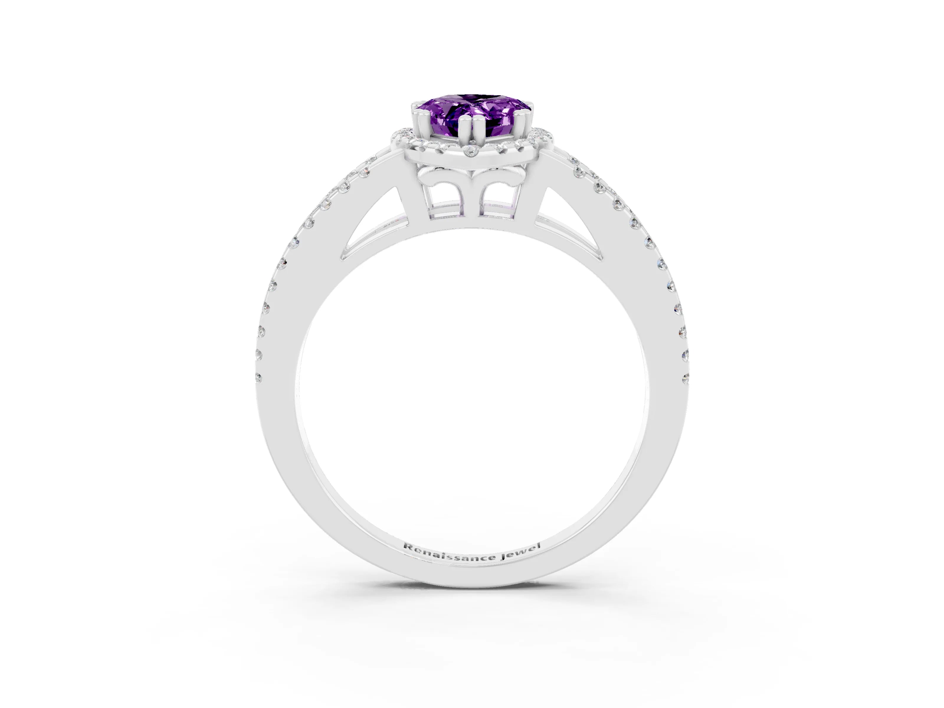 White gold Pear Cut Amethyst Halo Split Shank Engagement Ring_15