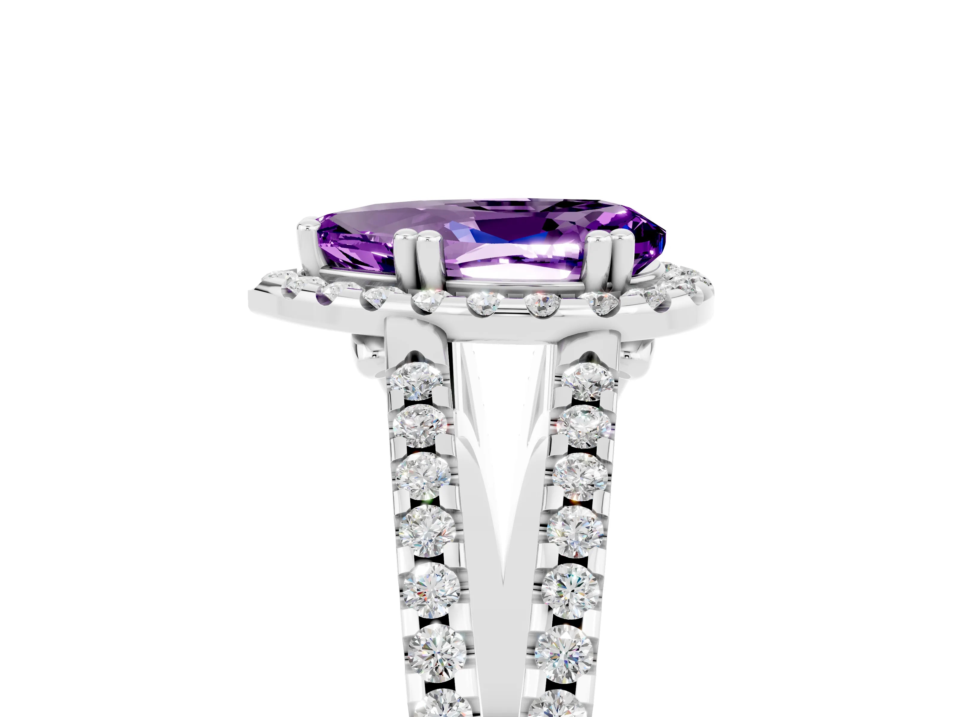White gold Pear Cut Amethyst Halo Split Shank Engagement Ring_17
