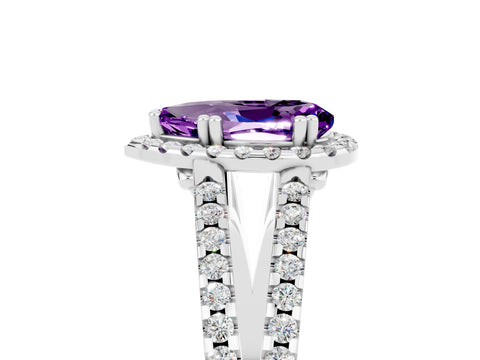 White gold Pear Cut Amethyst Halo Split Shank Engagement Ring_17