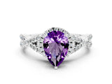 White gold Pear Cut Amethyst Halo Twist Band Solitaire Prong Setting Ring