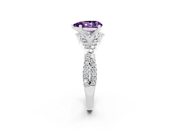 Platinum Pear Cut Amethyst  Halo Twist Band Solitaire Prong Setting Ring