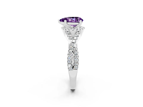 White gold Pear Cut Amethyst Halo Twist Band Solitaire Prong Setting Ring_2