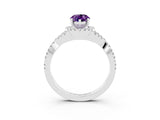 White gold Pear Cut Amethyst Halo Twist Band Solitaire Prong Setting Ring_3