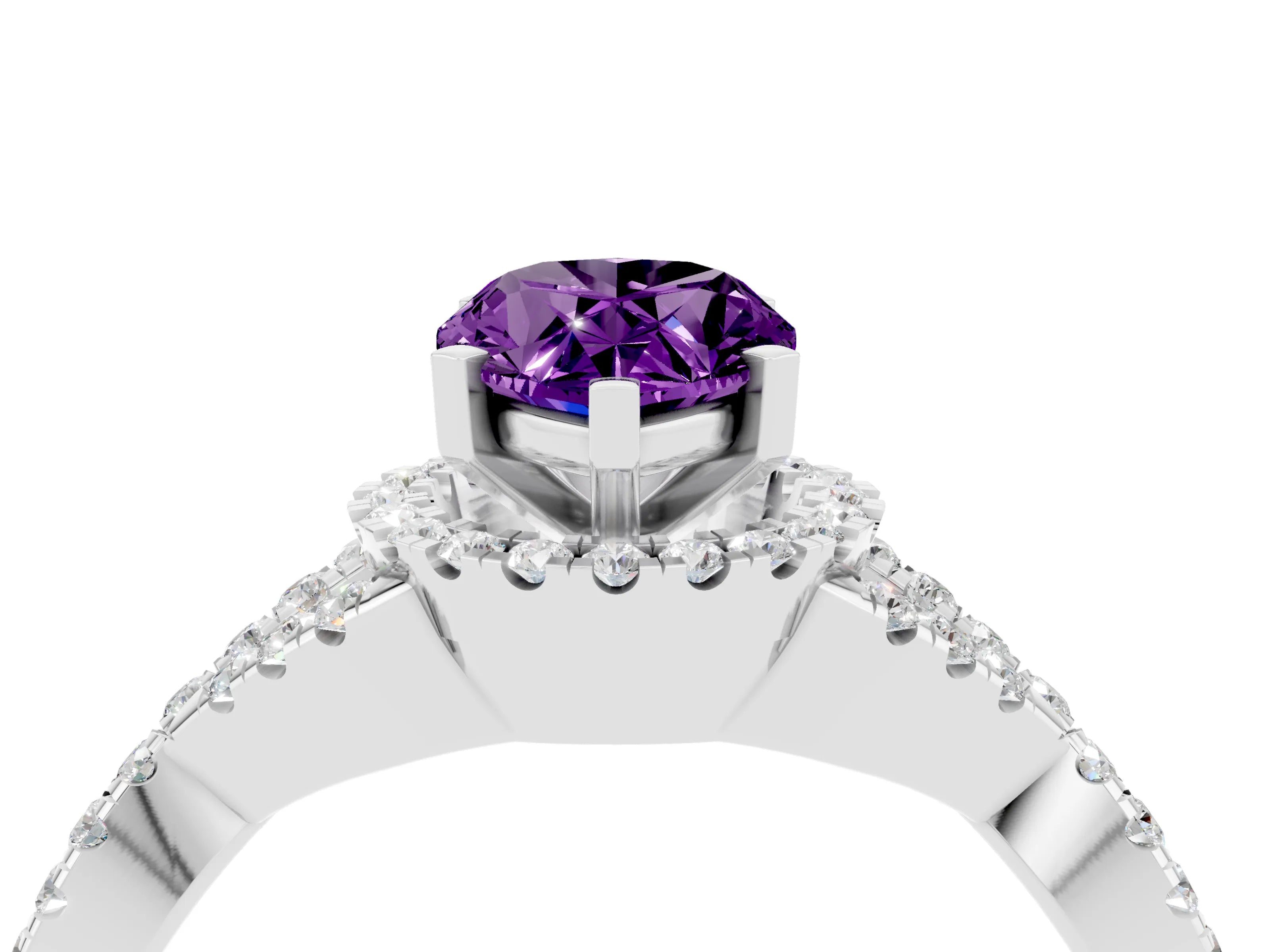 White gold Pear Cut Amethyst Halo Twist Band Solitaire Prong Setting Ring_4