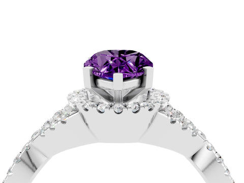 White gold Pear Cut Amethyst Halo Twist Band Solitaire Prong Setting Ring_4