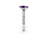 White gold Pear Cut Amethyst Milgrain Pavé Engagement Ring with Four-Prong Setting_2