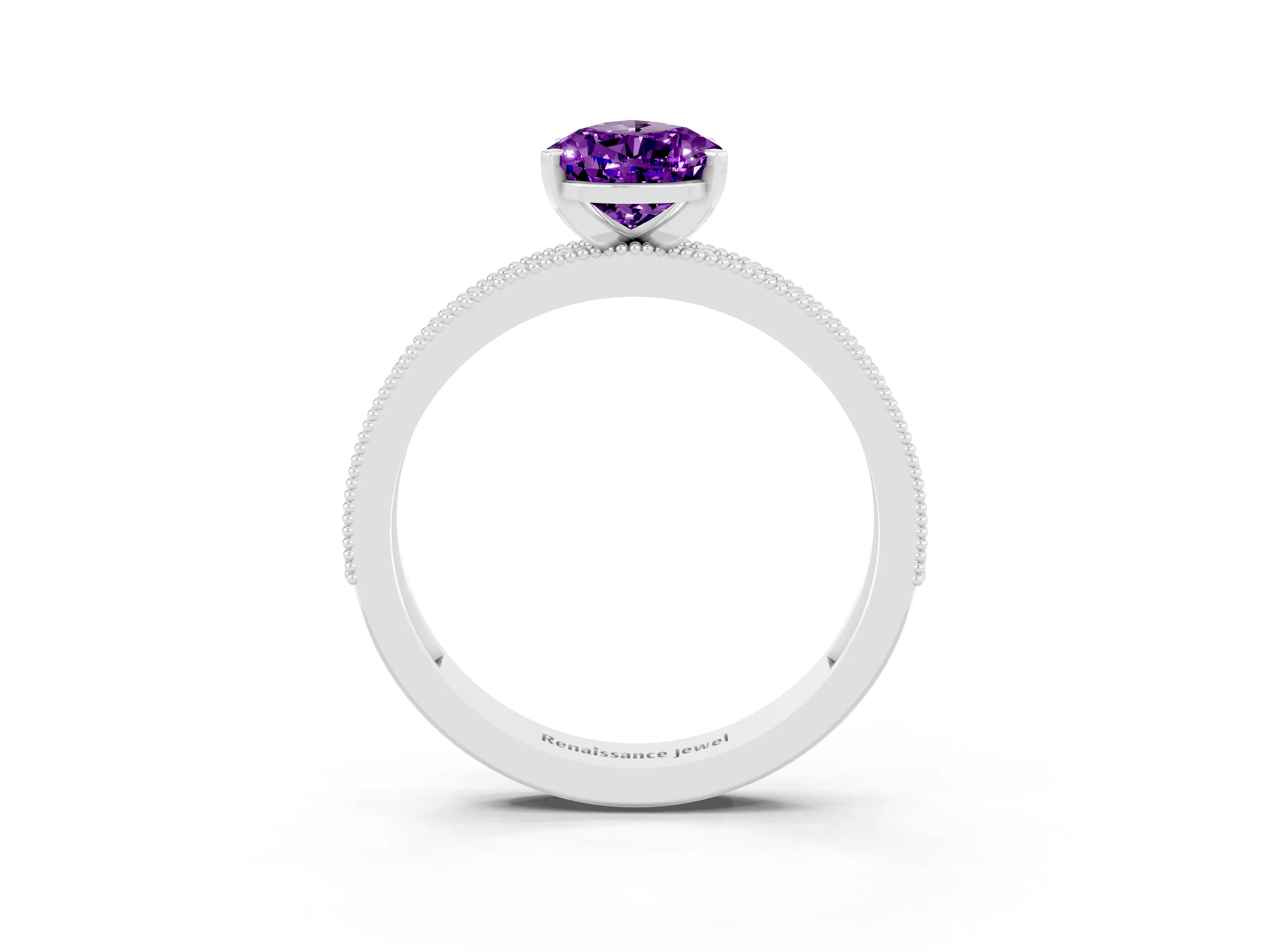 White gold Pear Cut Amethyst Milgrain Pavé Engagement Ring with Four-Prong Setting_3