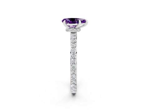 White gold Pear Cut Amethyst Pavé Engagement Ring with Round  Accents and Prong Setting_26