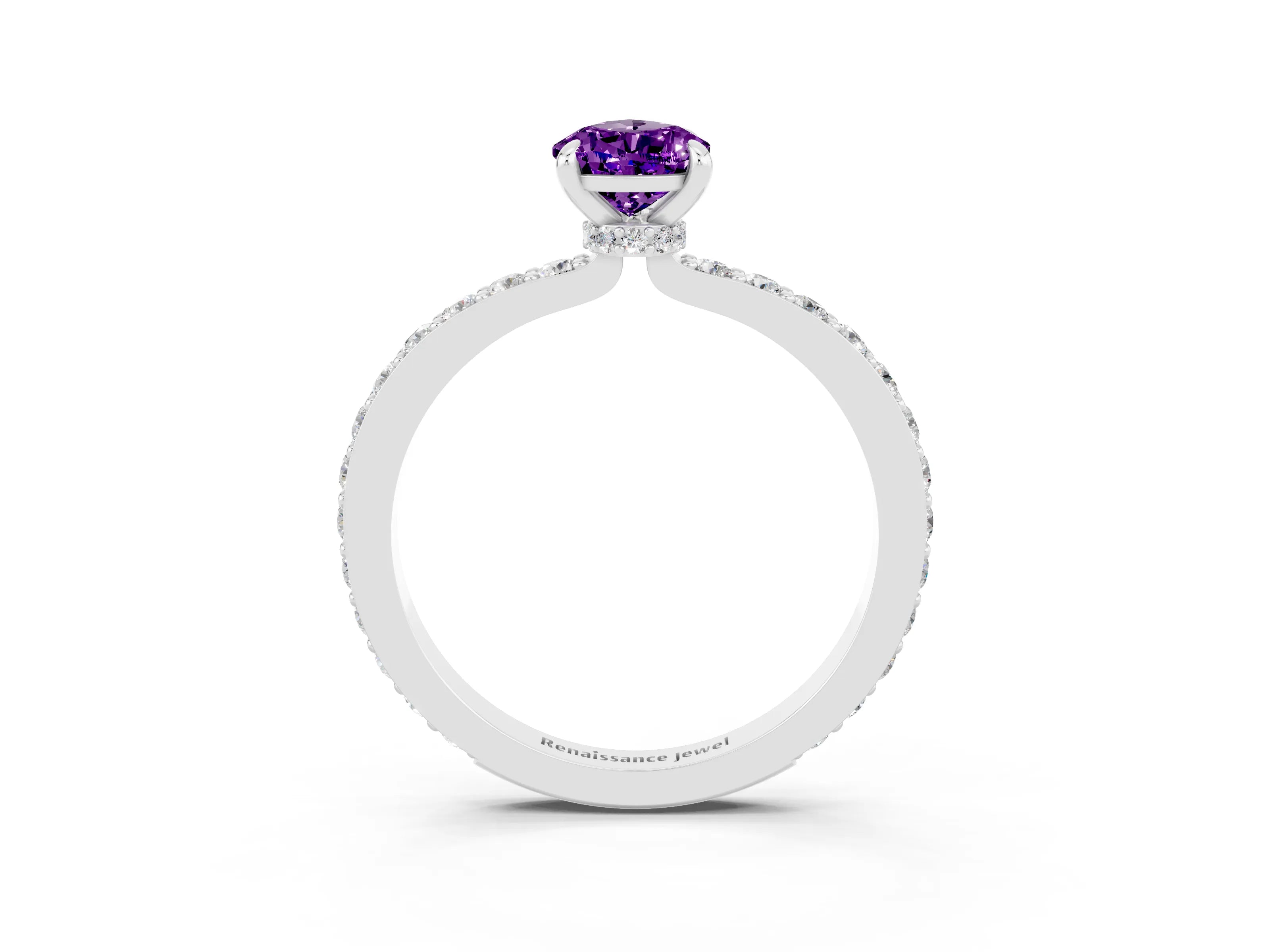 White gold Pear Cut Amethyst Pavé Engagement Ring with Round  Accents and Prong Setting_27