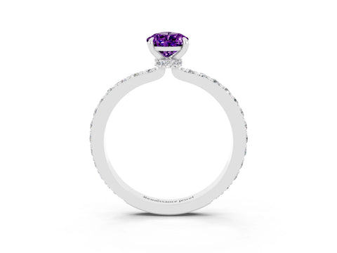 White gold Pear Cut Amethyst Pavé Engagement Ring with Round  Accents and Prong Setting_27