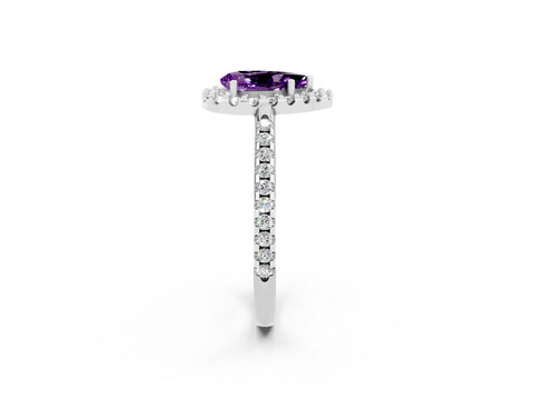 White gold Pear Cut Amethyst Pavé Halo Ring with Four-Prong Setting_14