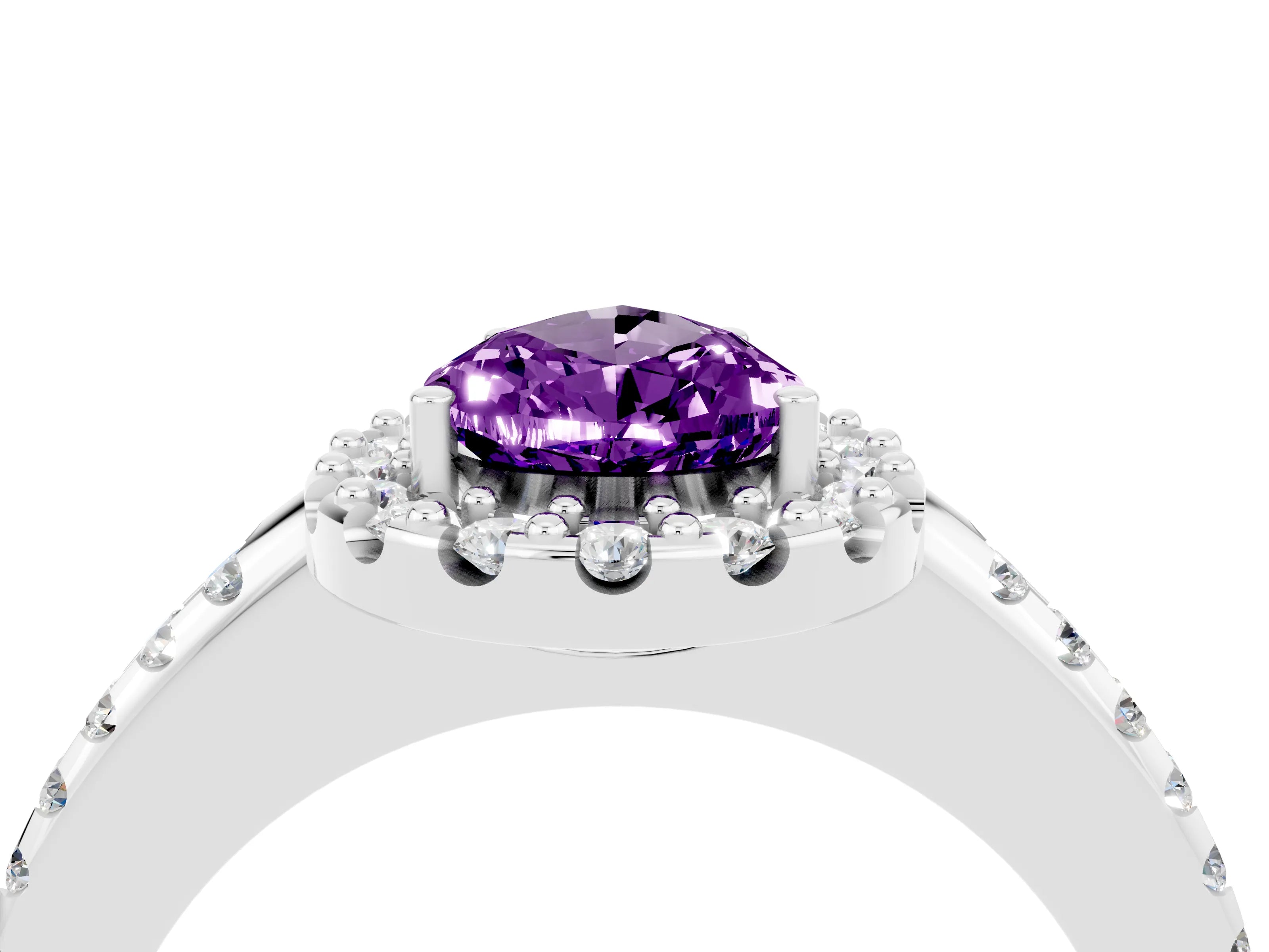 White gold Pear Cut Amethyst Pavé Halo Ring with Four-Prong Setting_16