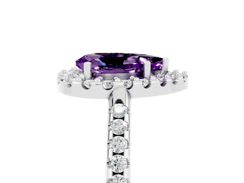 White gold Pear Cut Amethyst Pavé Halo Ring with Four-Prong Setting_17