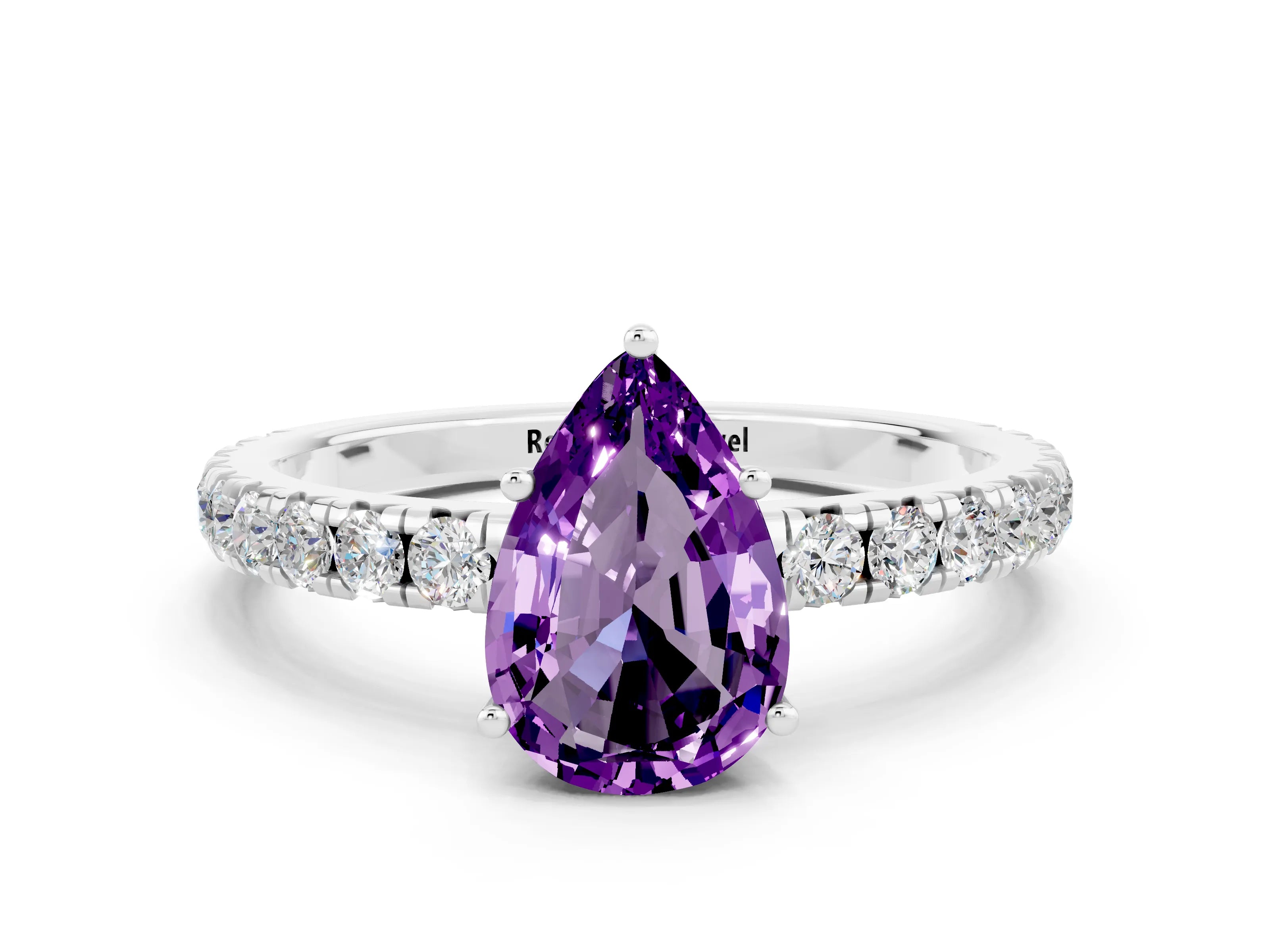 White gold Pear Cut Amethyst Pavé Solitaire Engagement Ring with Four-Prong Setting_12