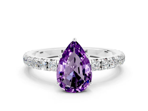 White gold Pear Cut Amethyst Pavé Solitaire Engagement Ring with Four-Prong Setting_12