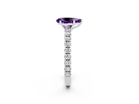 White gold Pear Cut Amethyst Pavé Solitaire Engagement Ring with Four-Prong Setting_14