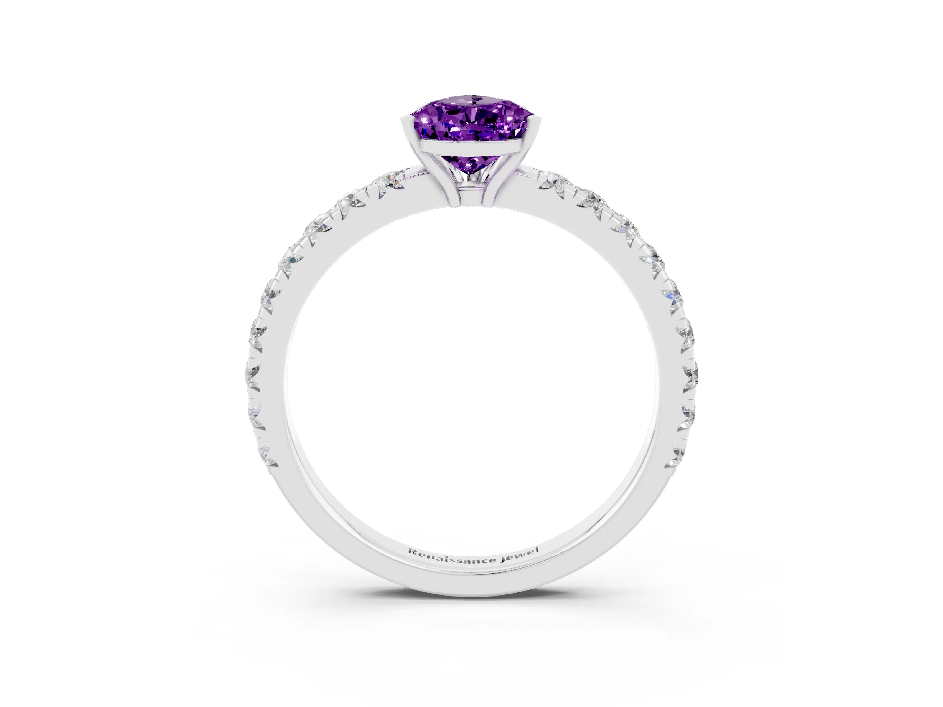 White gold Pear Cut Amethyst Pavé Solitaire Engagement Ring with Four-Prong Setting_15