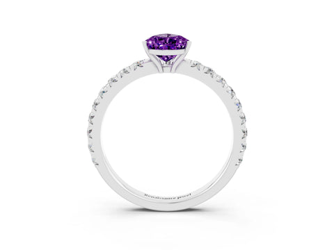 White gold Pear Cut Amethyst Pavé Solitaire Engagement Ring with Four-Prong Setting_15