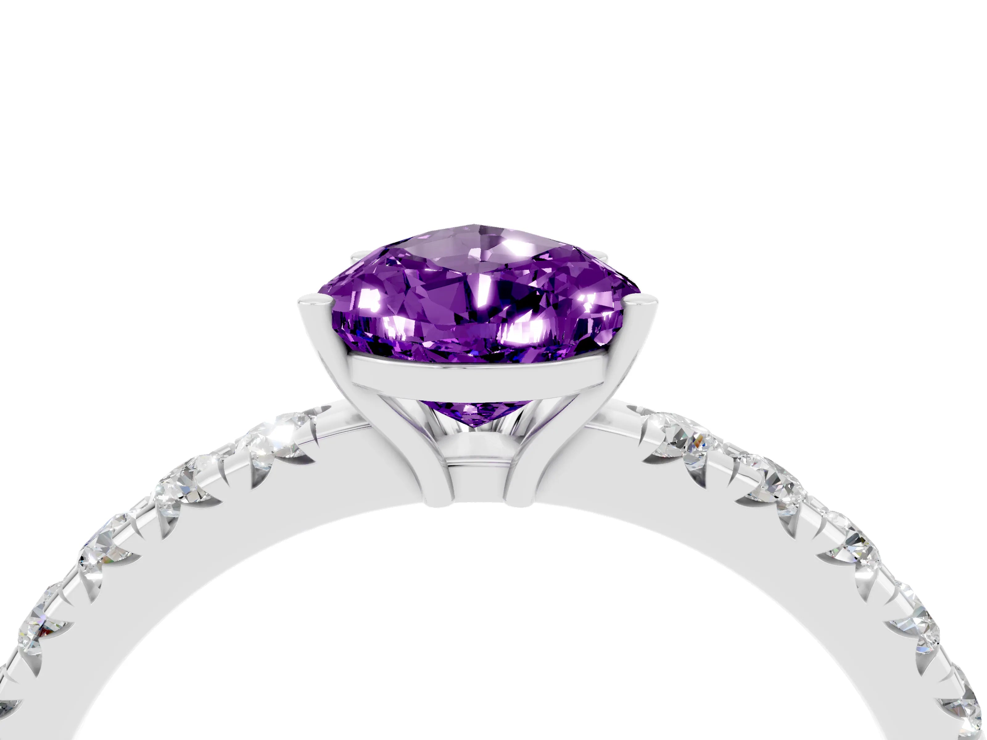 White gold Pear Cut Amethyst Pavé Solitaire Engagement Ring with Four-Prong Setting_16