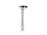 White gold Pear Cut Amethyst Pavé Solitaire Ring with Round Band and Prong Setting_38