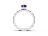 White gold Pear Cut Amethyst Pavé Solitaire Ring with Round Band and Prong Setting_39