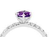 White gold Pear Cut Amethyst Pavé Solitaire Ring with Round Band and Prong Setting_40