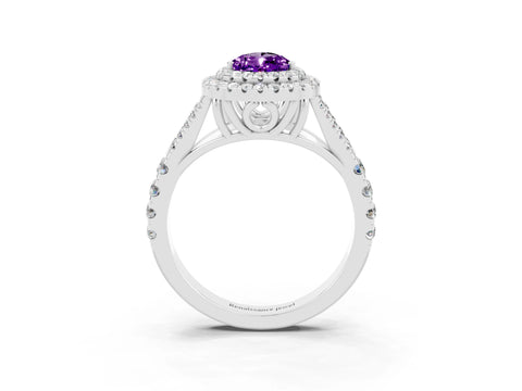 White gold Pear Cut Amethyst Pavé Split Shank Double Halo Engagement Ring_3