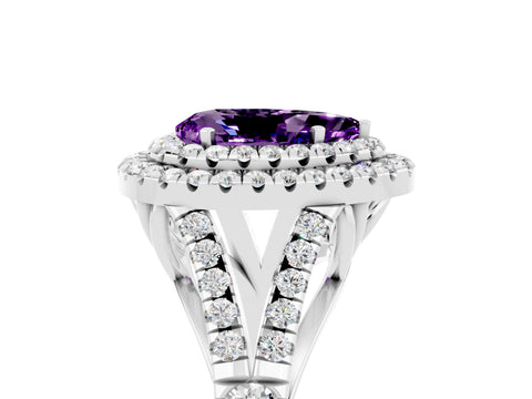 White gold Pear Cut Amethyst Pavé Split Shank Double Halo Engagement Ring_5