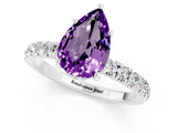 White gold Pear Cut Amethyst Pave Band Solitaire Ring with Four-Prong Setting_13