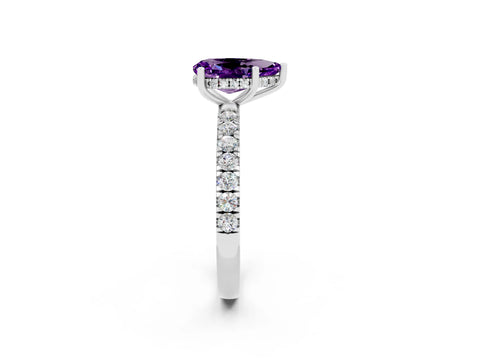 White gold Pear Cut Amethyst Pave Band Solitaire Ring with Four-Prong Setting_14
