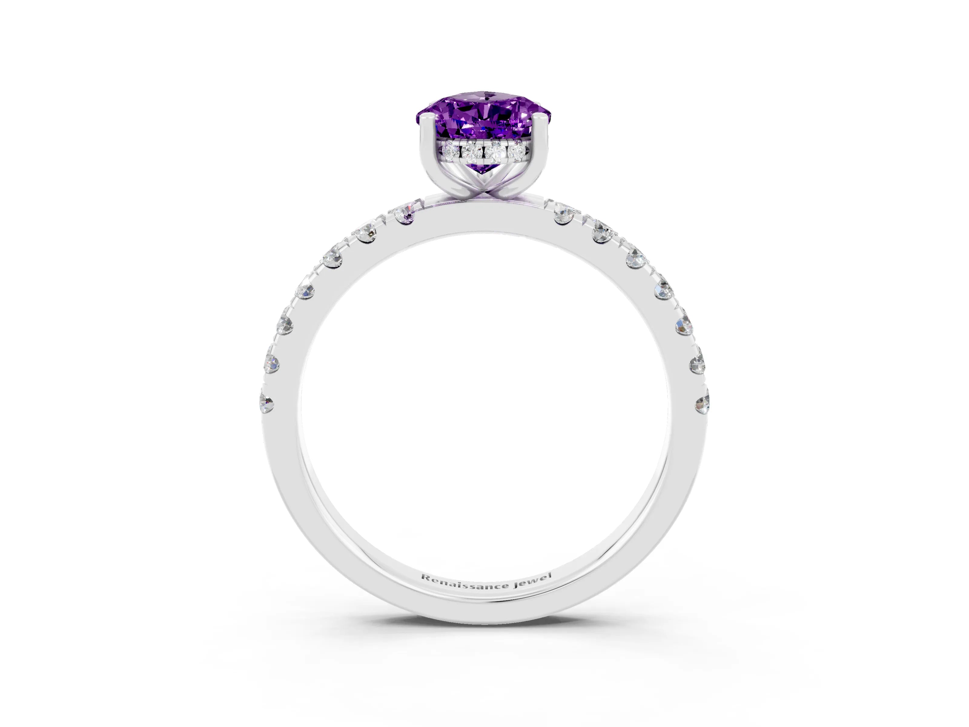 White gold Pear Cut Amethyst Pave Band Solitaire Ring with Four-Prong Setting_15