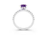 White gold Pear Cut Amethyst Pave Band Solitaire Ring with Four-Prong Setting_15