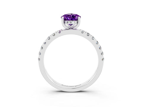 White gold Pear Cut Amethyst Pave Band Solitaire Ring with Four-Prong Setting_15