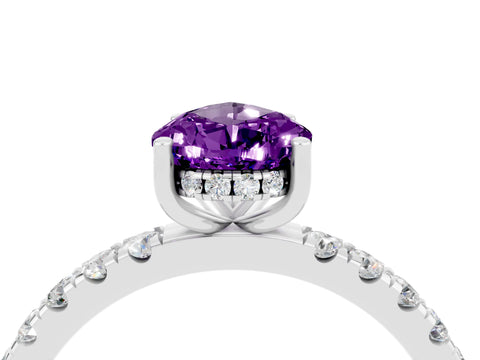 White gold Pear Cut Amethyst Pave Band Solitaire Ring with Four-Prong Setting_16
