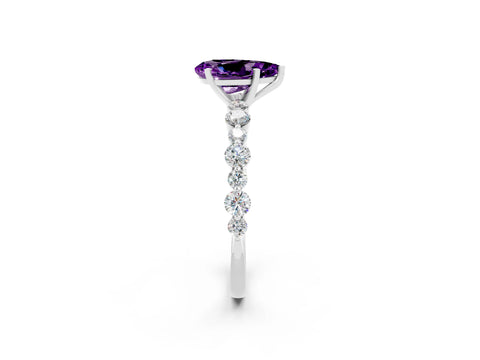White gold Pear Cut Amethyst Prong Set Engagement Ring with Pavé Band_2