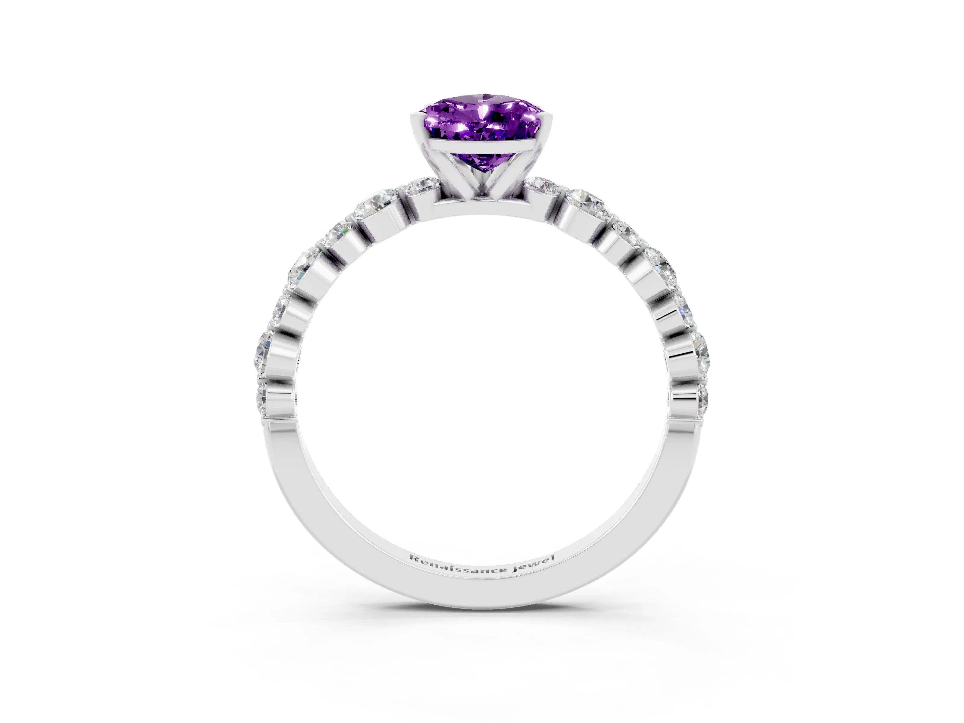 White gold Pear Cut Amethyst Prong Set Engagement Ring with Pavé Band_3