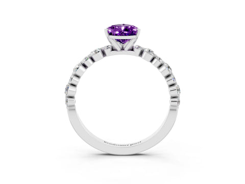 White gold Pear Cut Amethyst Prong Set Engagement Ring with Pavé Band_3